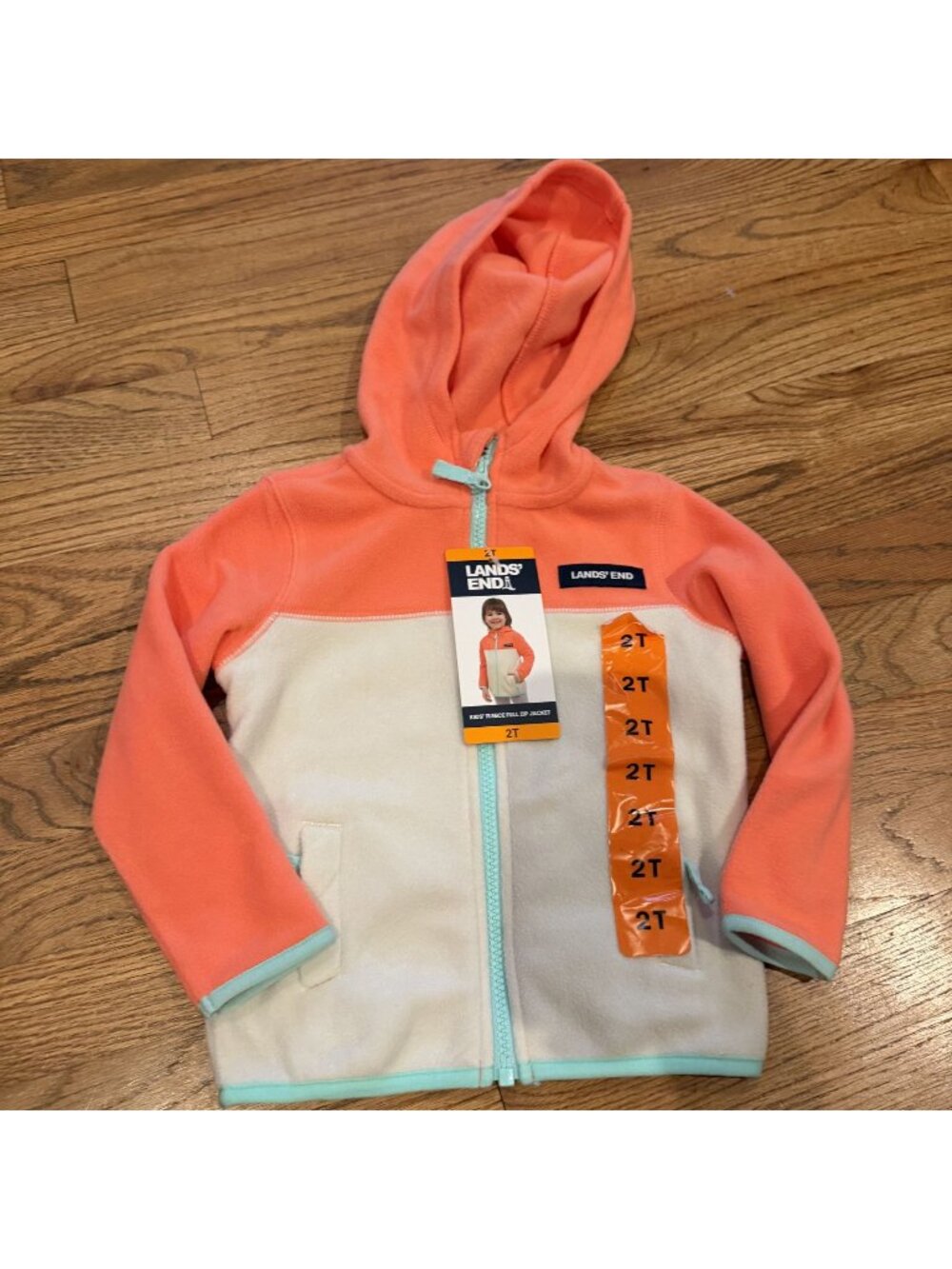 Lands End Kids New 2T Fleece Jacket Peach Tan